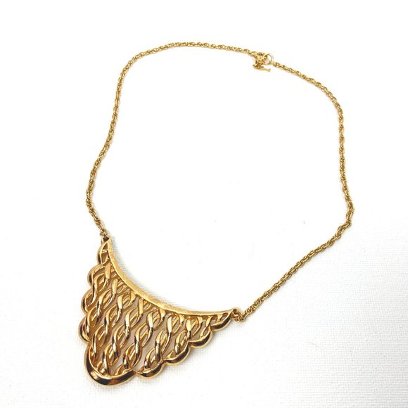 Trifari Jewelry - Vintage Crown Trifari Ornate Braded Bib Gold Necklace 16"